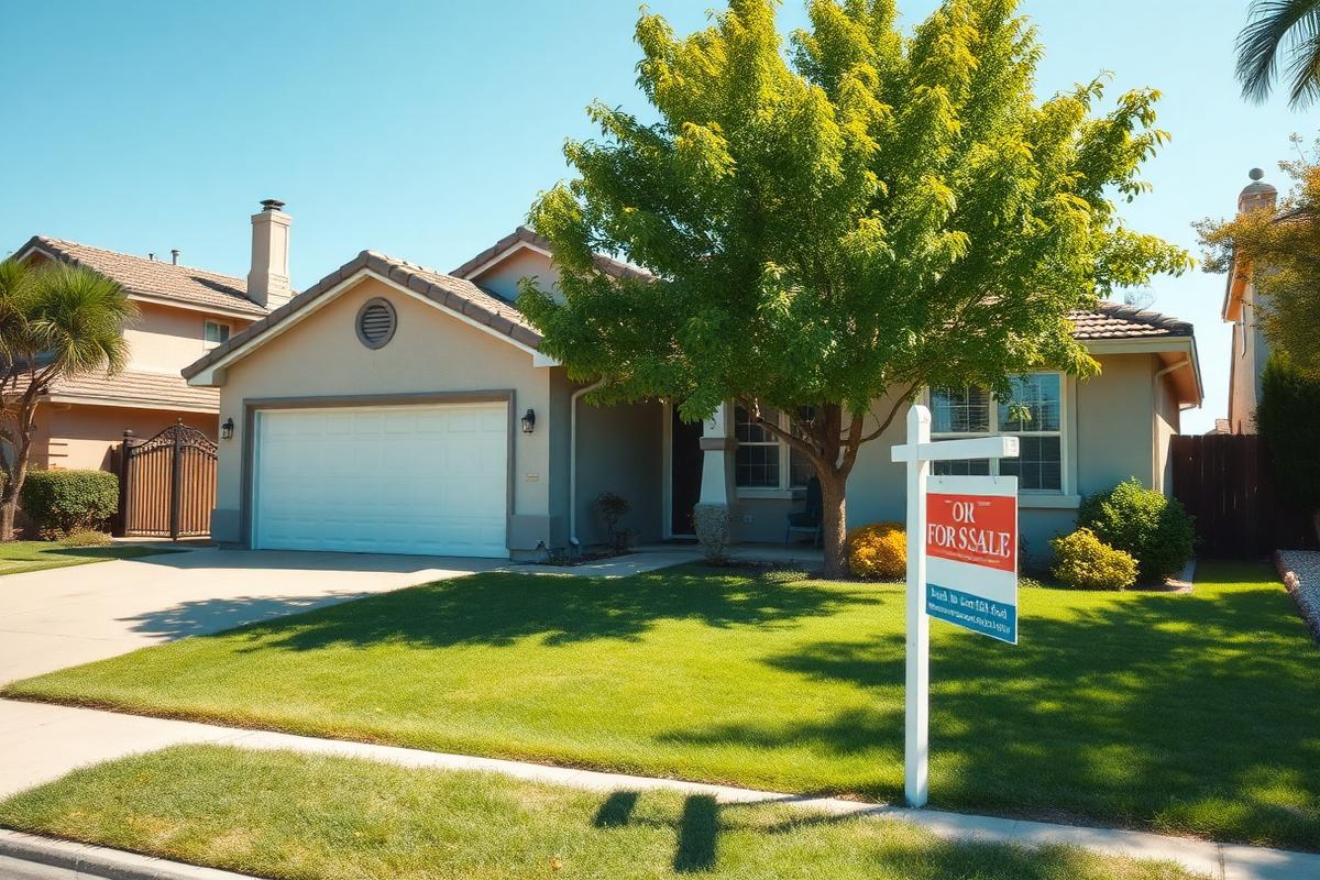 Well-maintained suburban California home listed for sale on a sunny day.